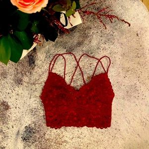 FREE PEOPLE Celine a red wine burgundy crop top lace crochet bralette
